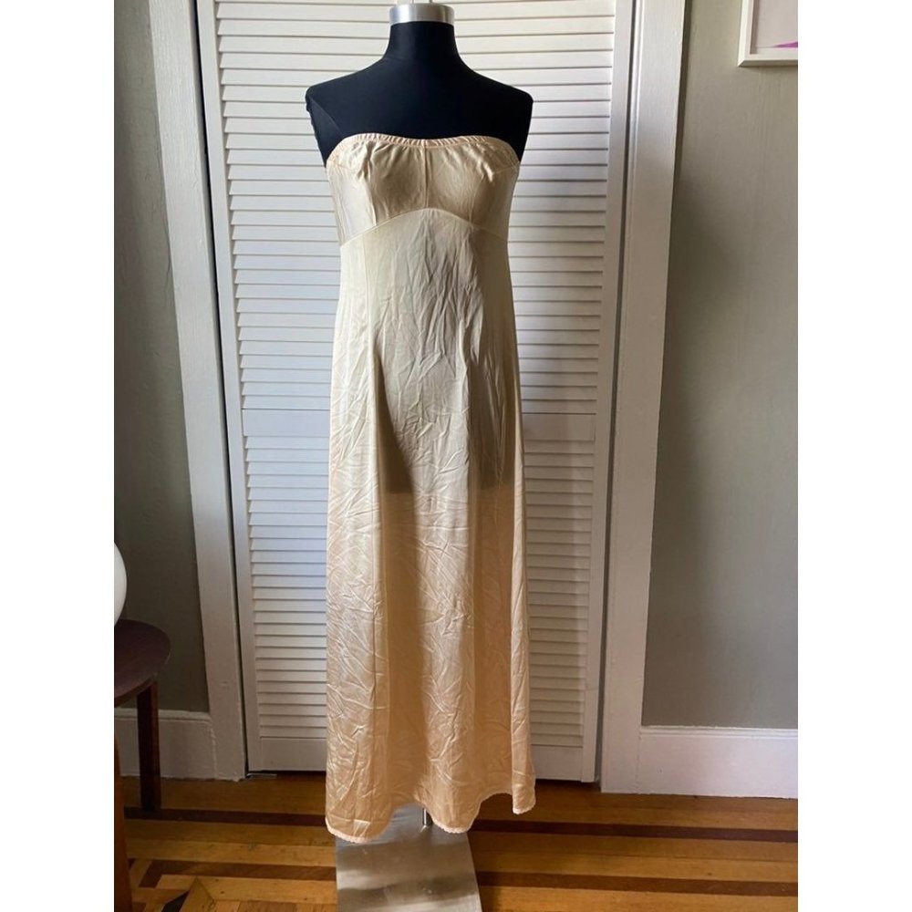 Vintage Vanity Fair Strapless Full Slip Dress All Nylon Antron III Beige 36 LL